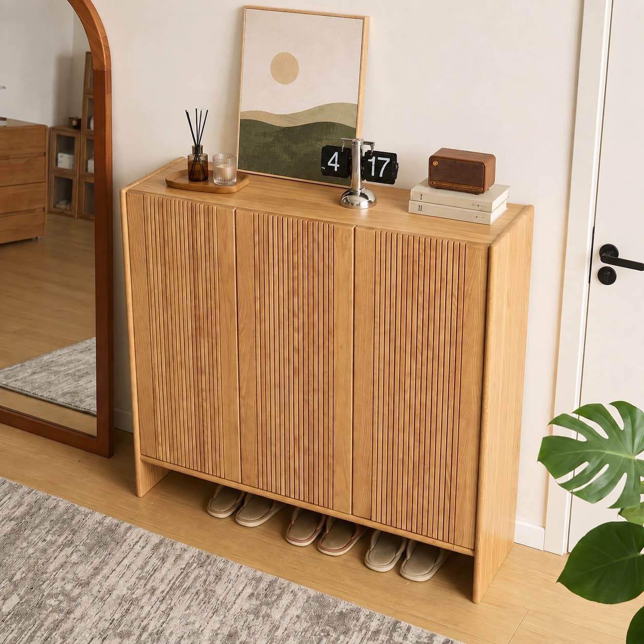 Solid Oak Shoe Cabinet with Slate Top lifestyle 3