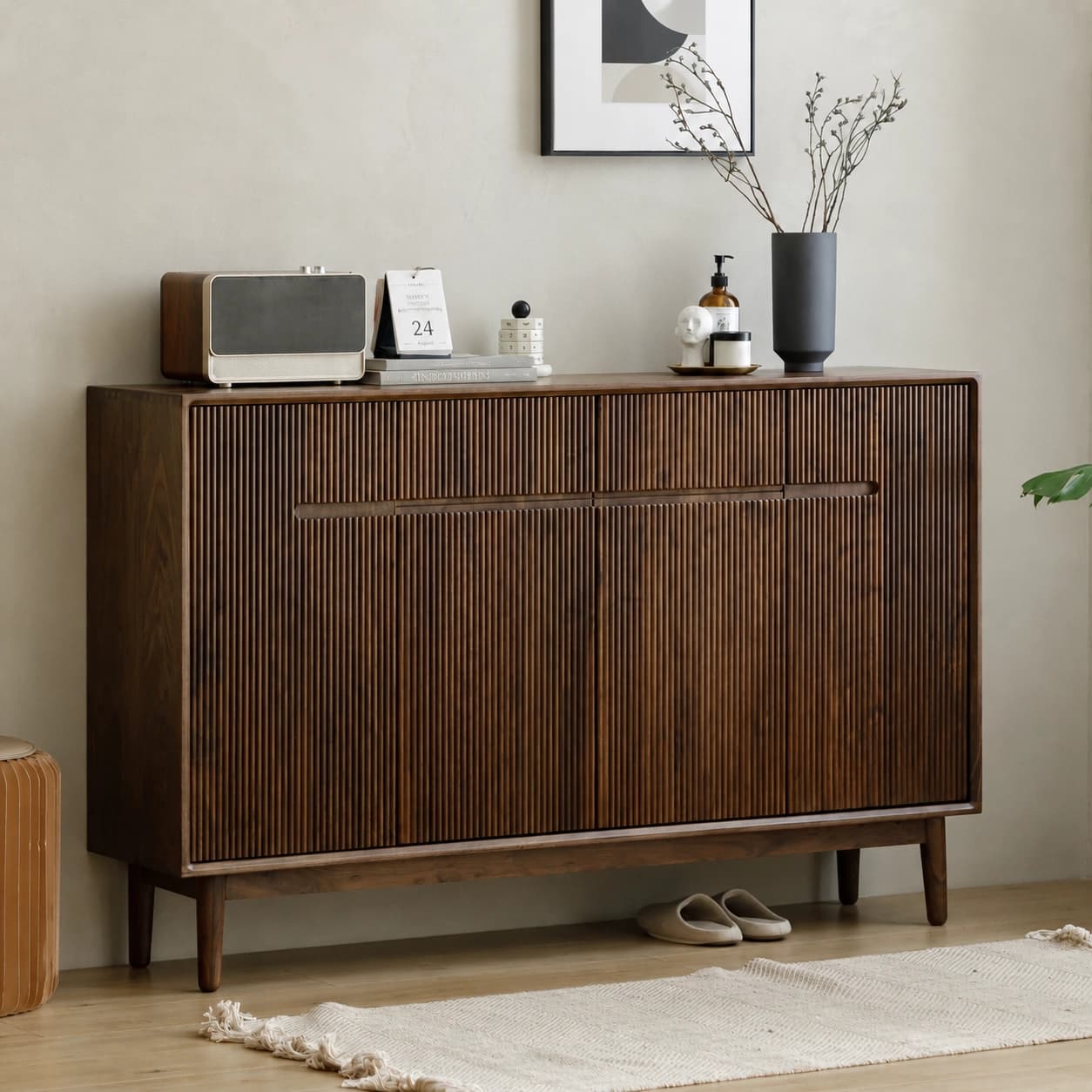 Louvered Walnut Storage Cabinet lifestyle 3