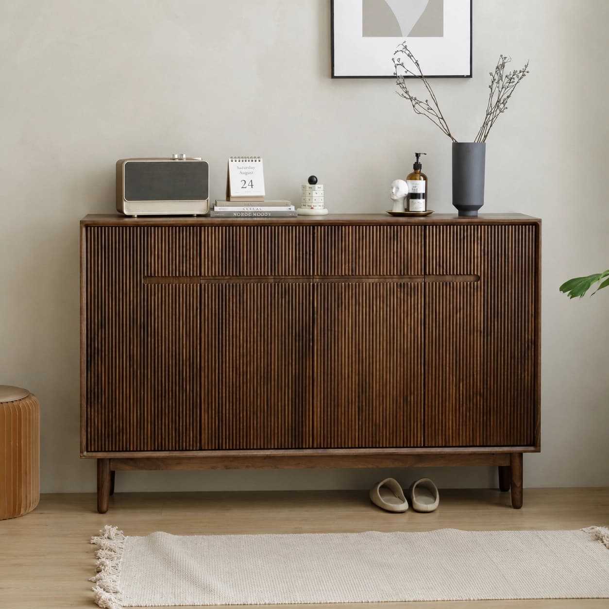 51.2" Japandi Solid Wood Shoe Cabinet with Flip Drawers