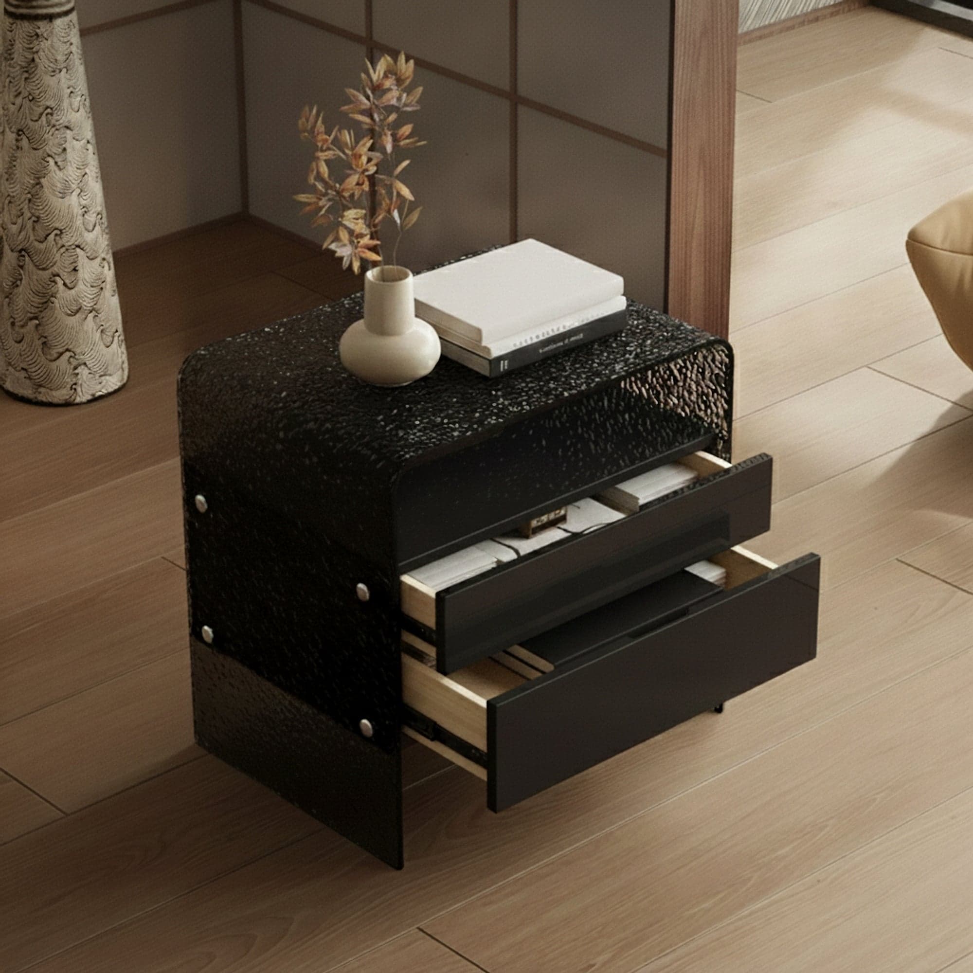 17.7" Contemporary Acrylic Nightstand drawers
