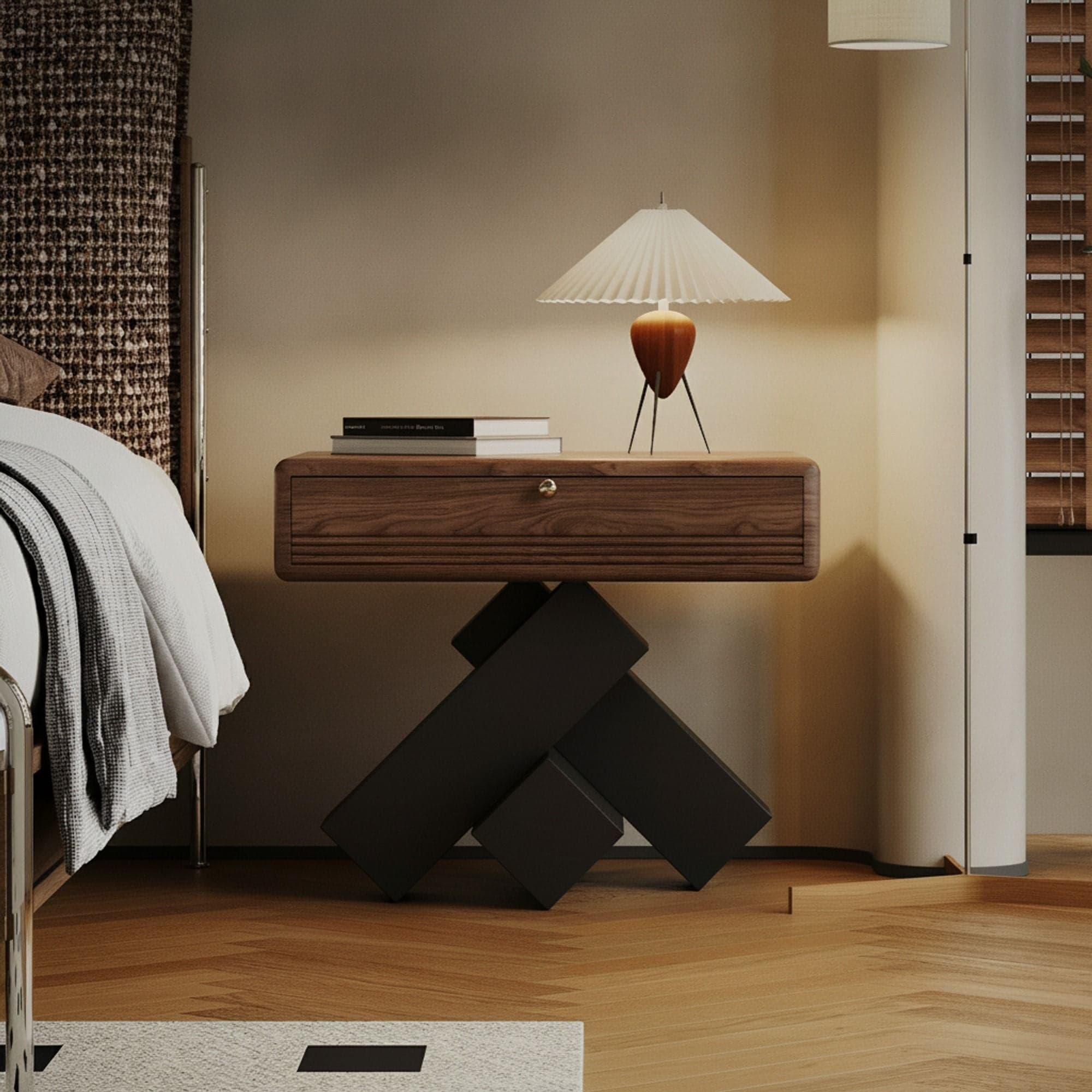 Vintage Geometric Wood Nightstand lifestyle 3