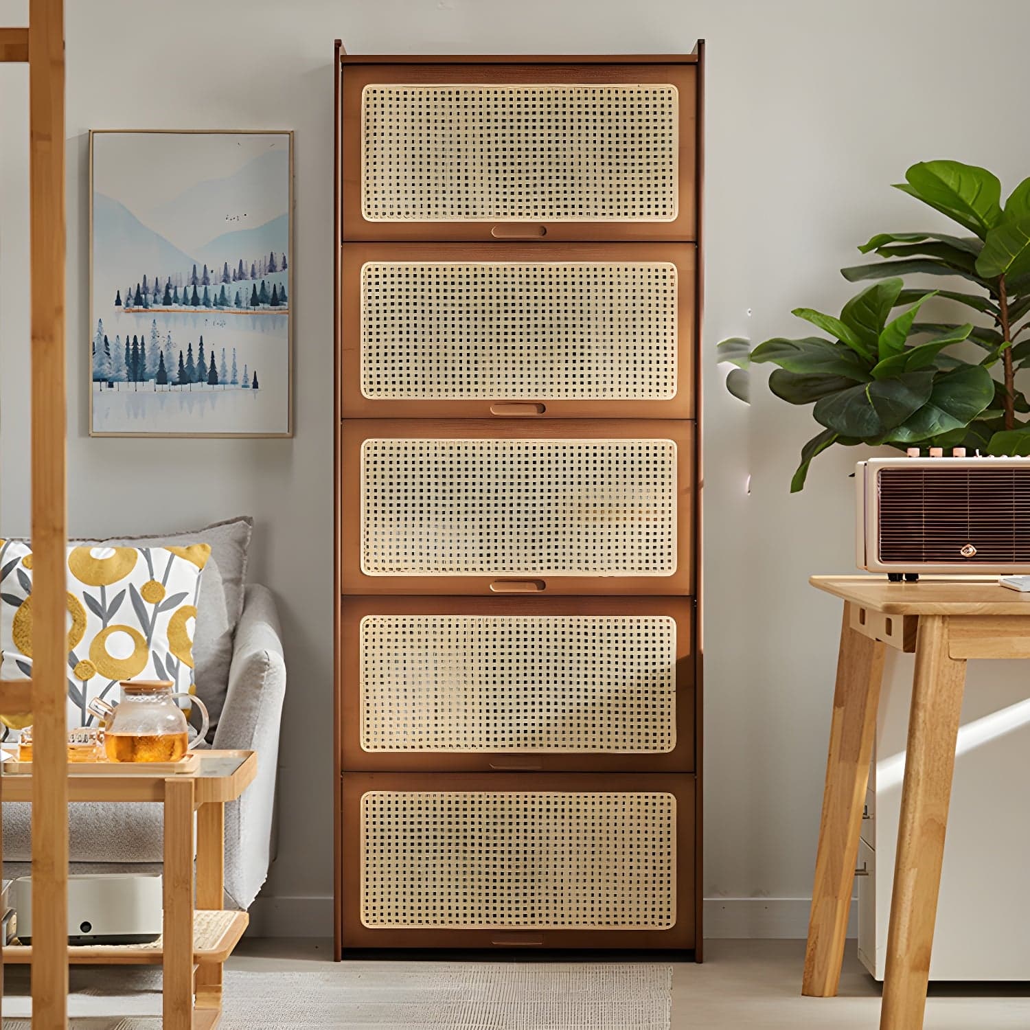 Modern Accent Cabinet with Rattan Doors lifestyle 1