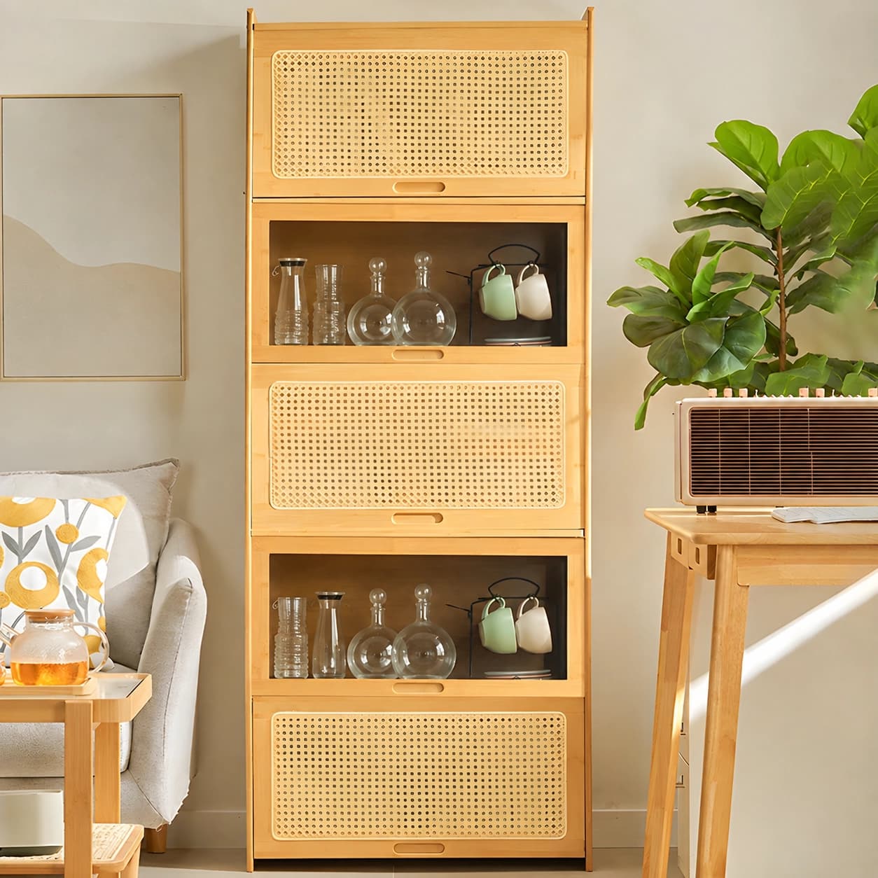 Modern Accent Cabinet with Rattan Doors lifestyle 1
