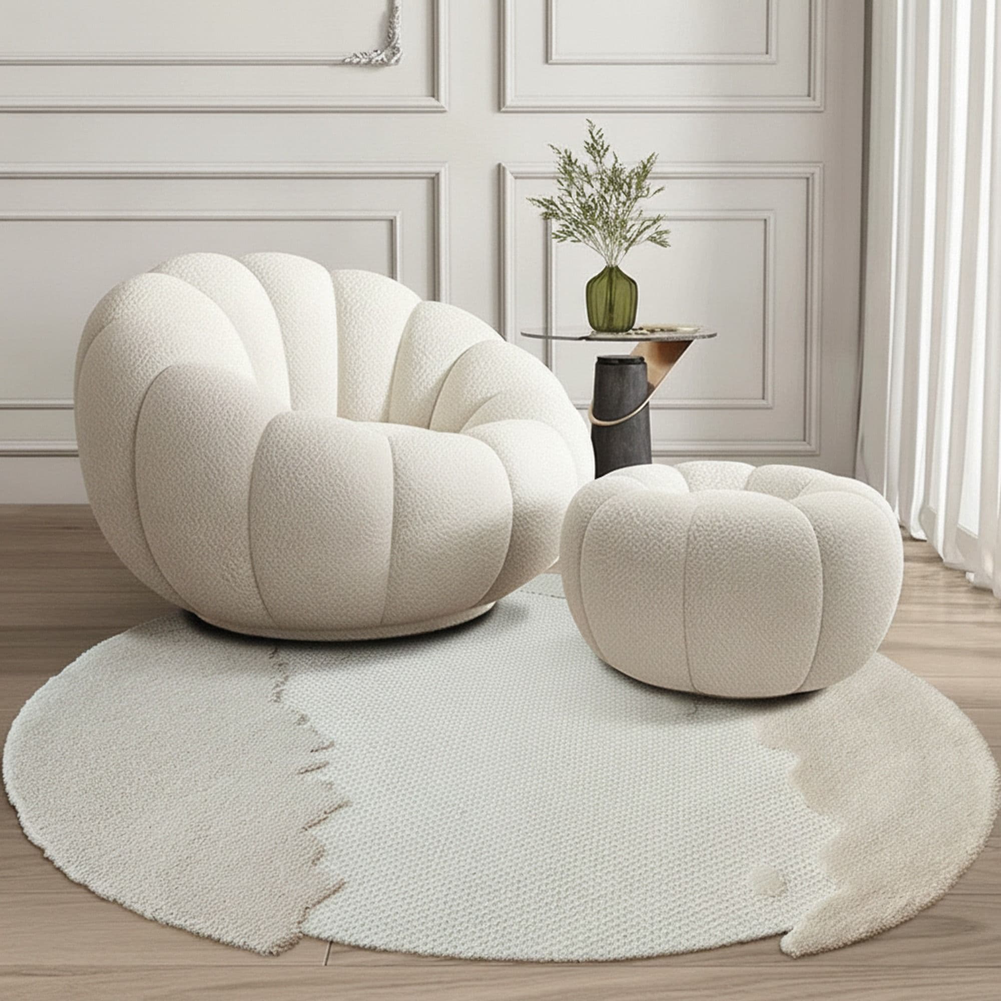 Round Wool-Lined Wave Rug lifestyle 1