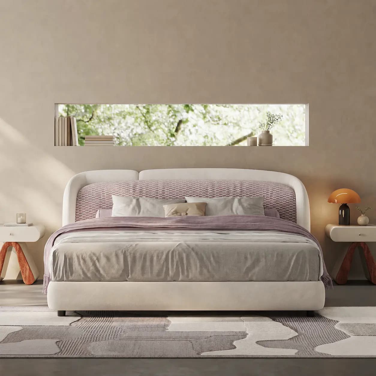 Off-White Curved Upholstered Bed lifestyle 2