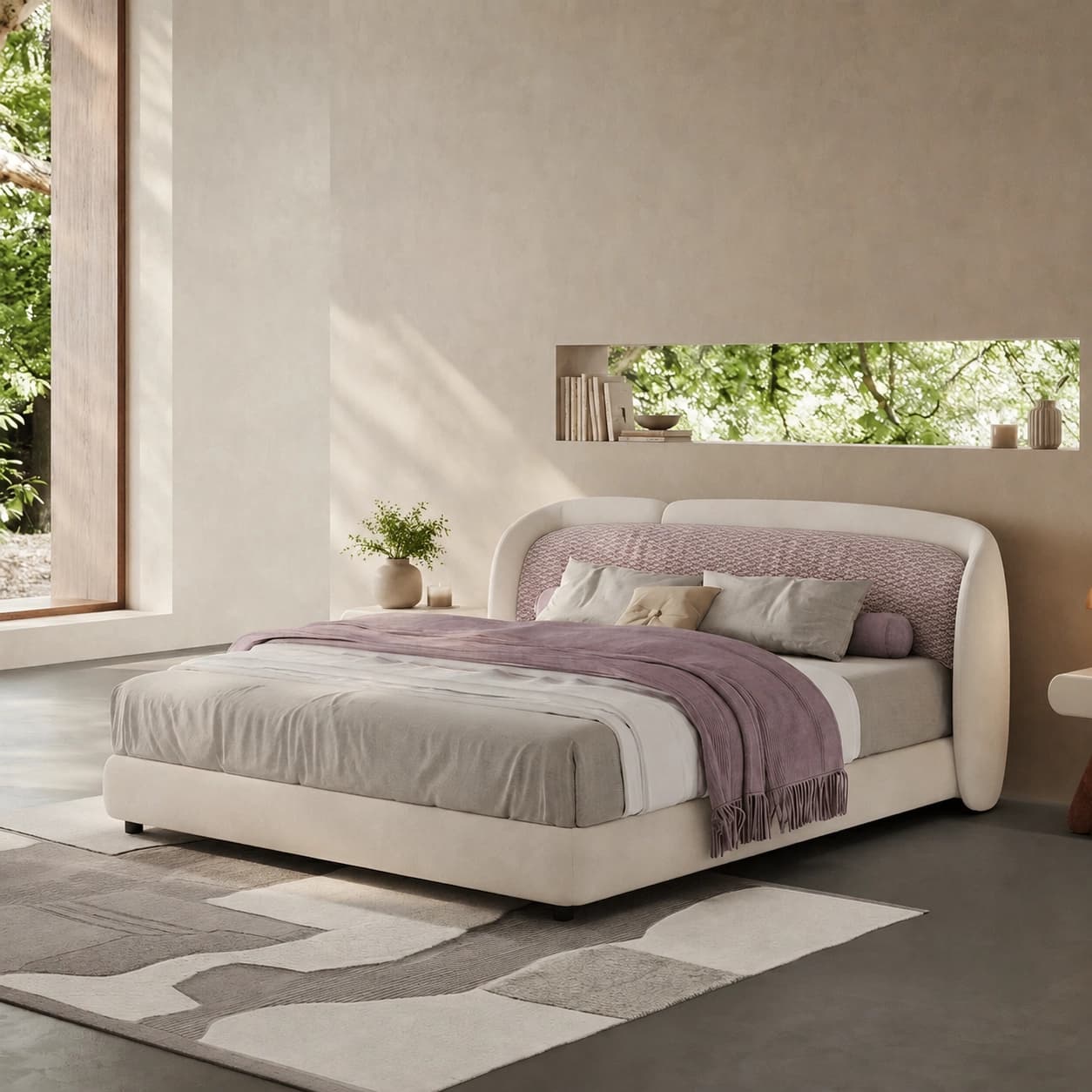 Off-White Curved Upholstered Bed lifestyle 3