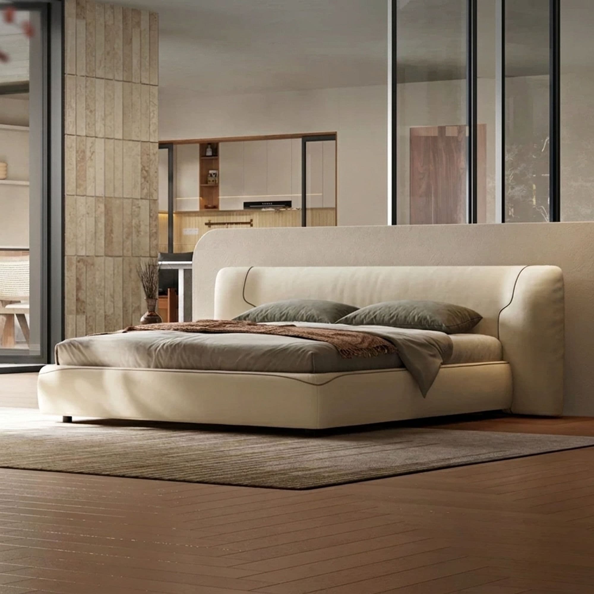 Minimalist Leather Upholstered Bed lifestyle 3