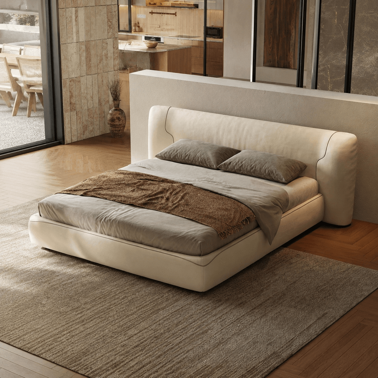Minimalist Leather Upholstered Bed lifestyle 1