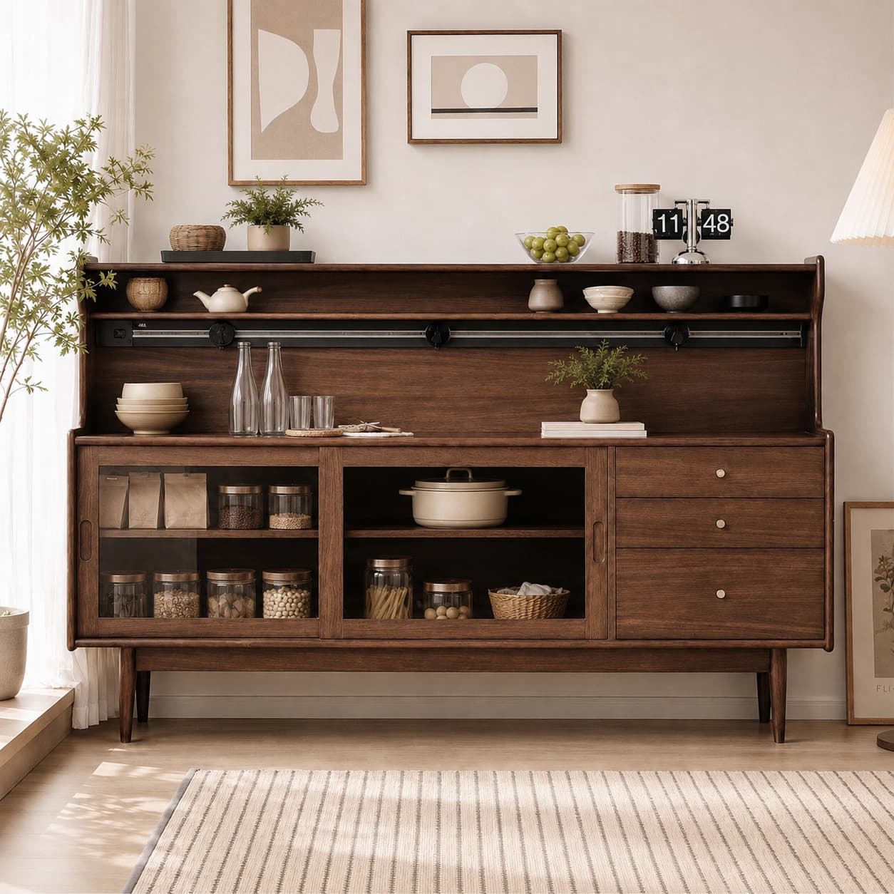 Solid Wood Vintage Sliding Door Sideboard lifestyle 1