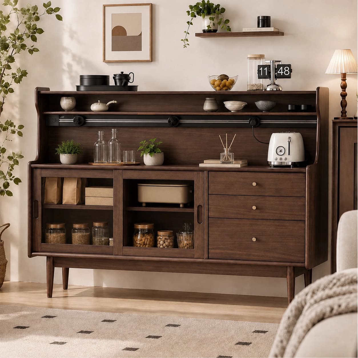 Solid Wood Vintage Sliding Door Sideboard lifestyle 3
