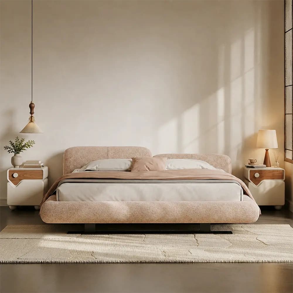 Cream Fabric Platform Bed lifestyle 2