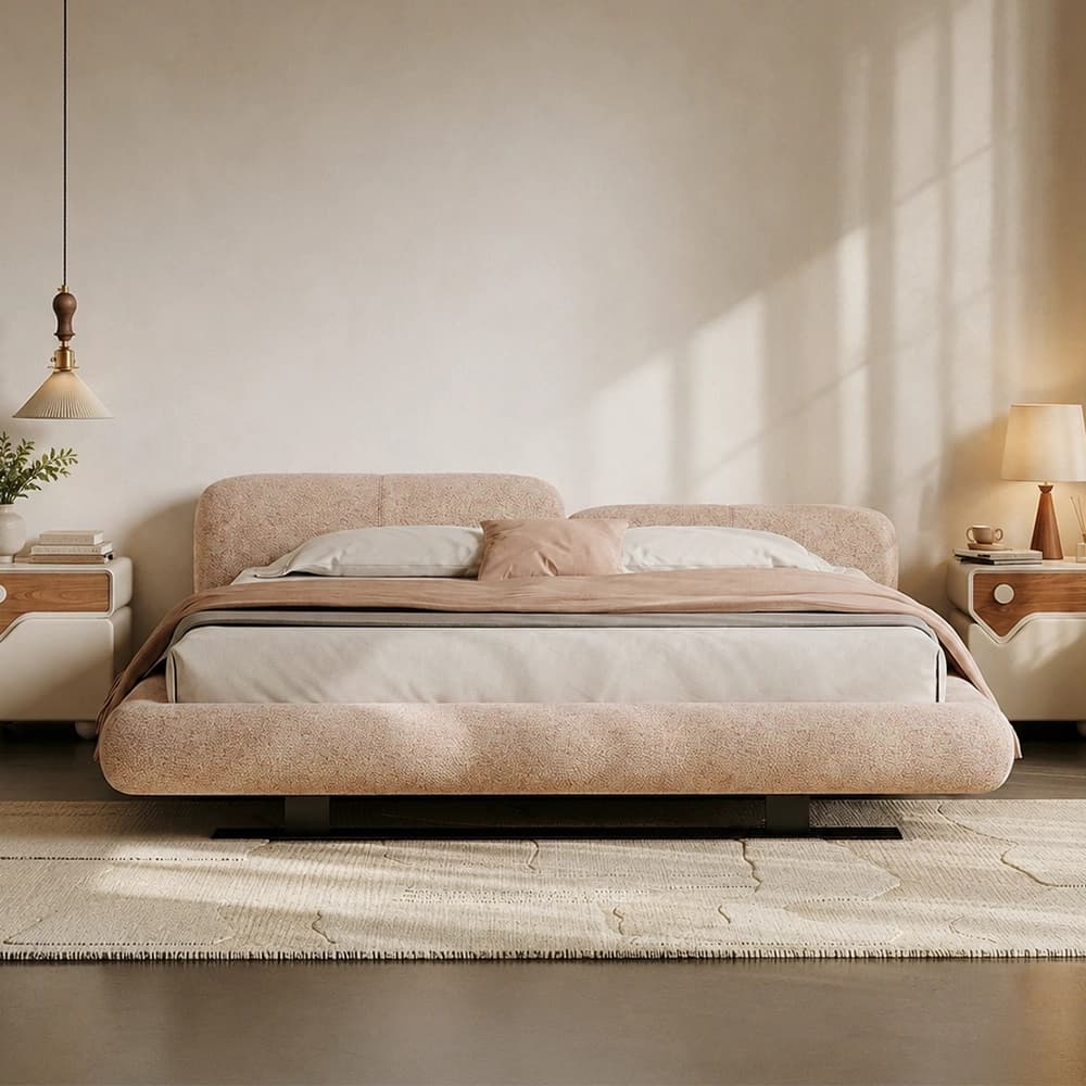 Cream Fabric Platform Bed lifestyle 1