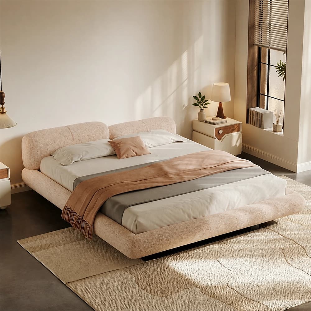 Cream Fabric Platform Bed lifestyle 3