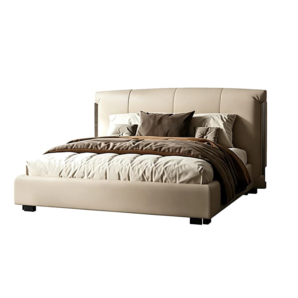 Leather Upholstered Solid Wood Bed lifestyle 1