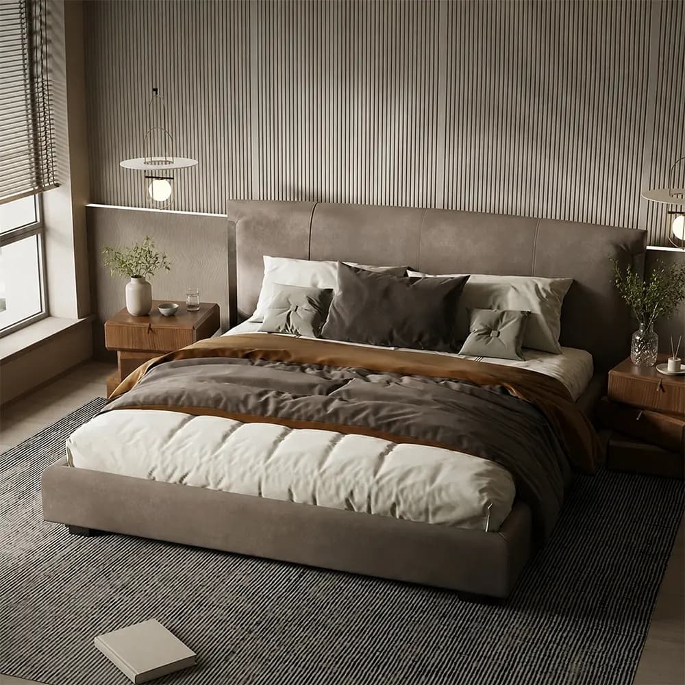Leather Upholstered Solid Wood Bed lifestyle 3