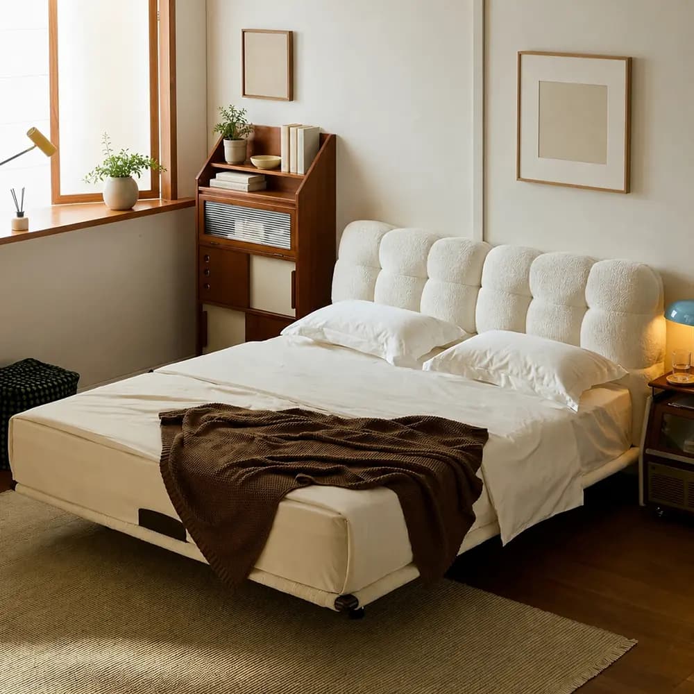 Biscuit Fabric Storage Bed lifestyle 1