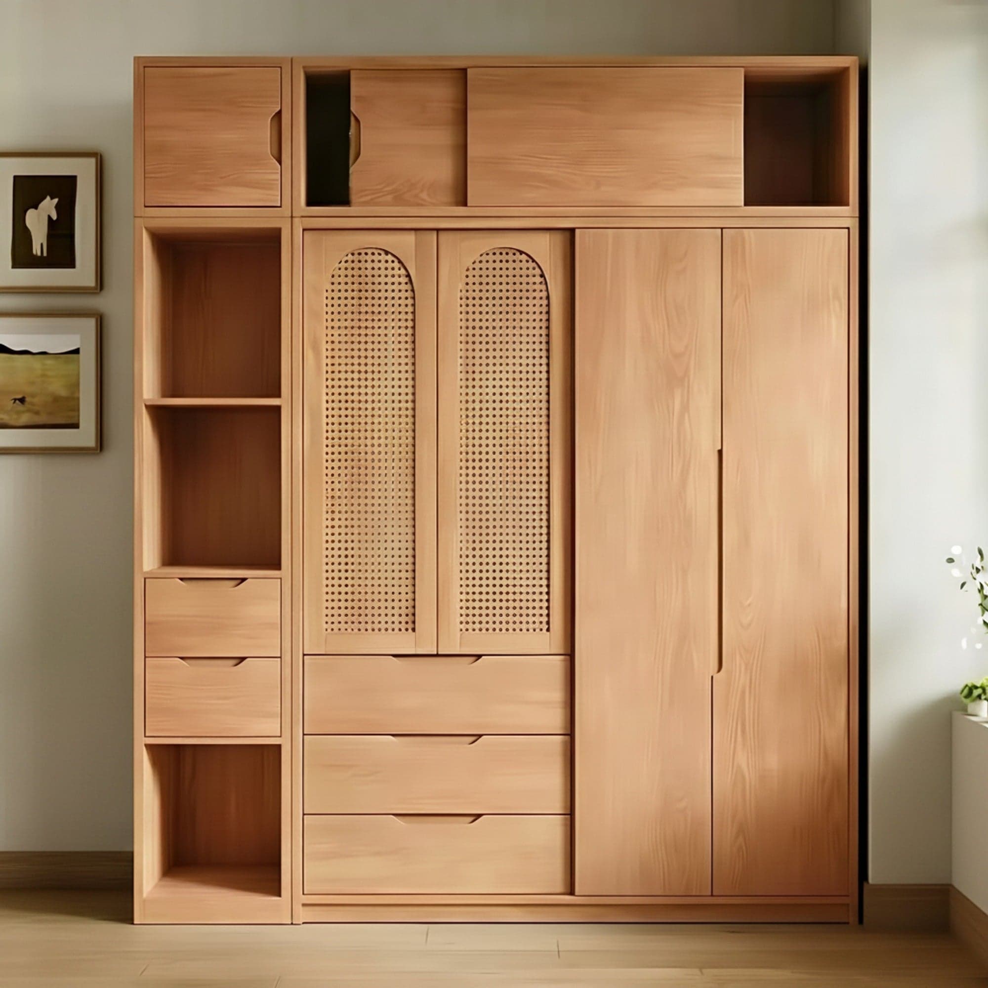 47.2" Japandi Solid Wood Wardrobe & Armoires with Sliding Doors