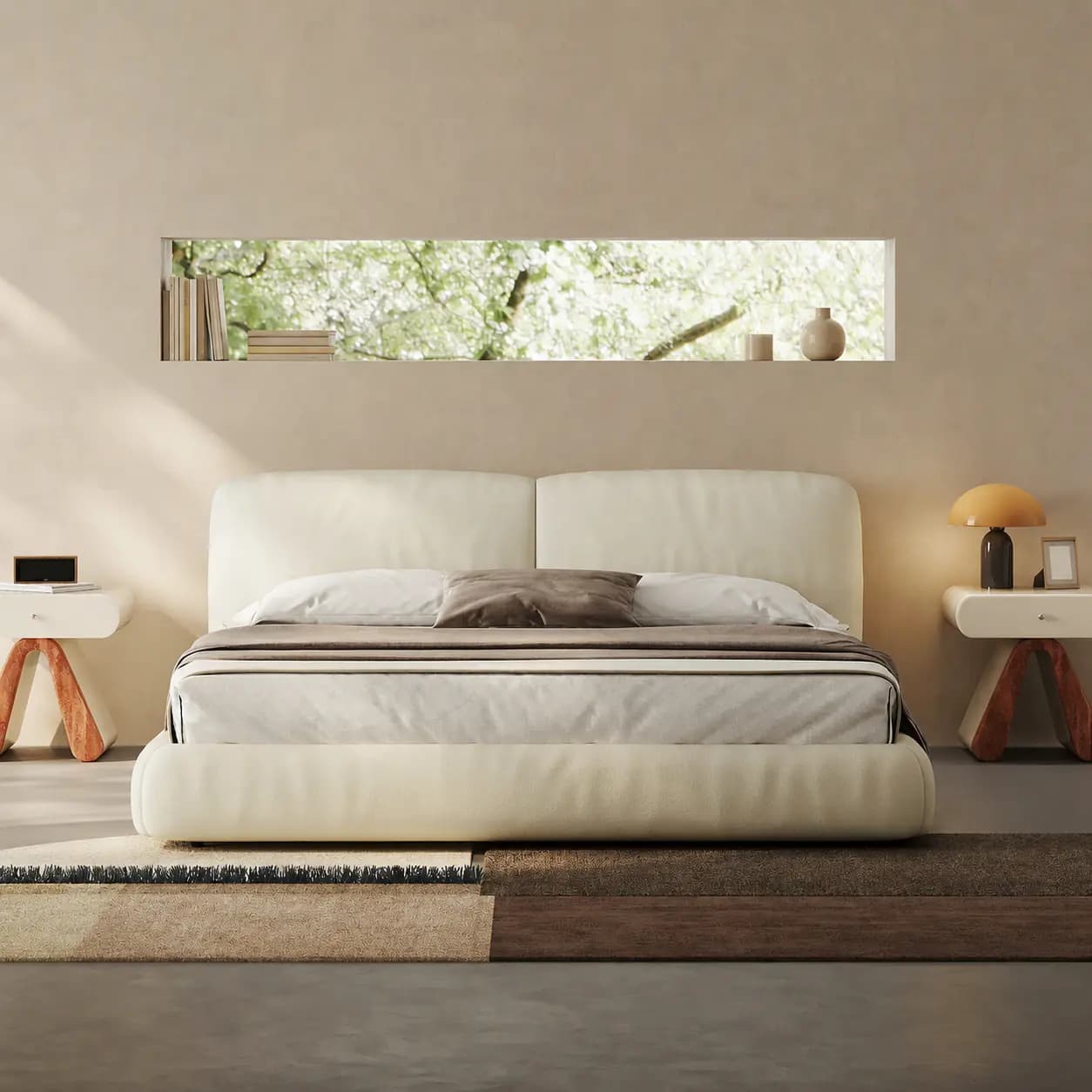 Beige Upholstered Bed Frame lifestyle 2