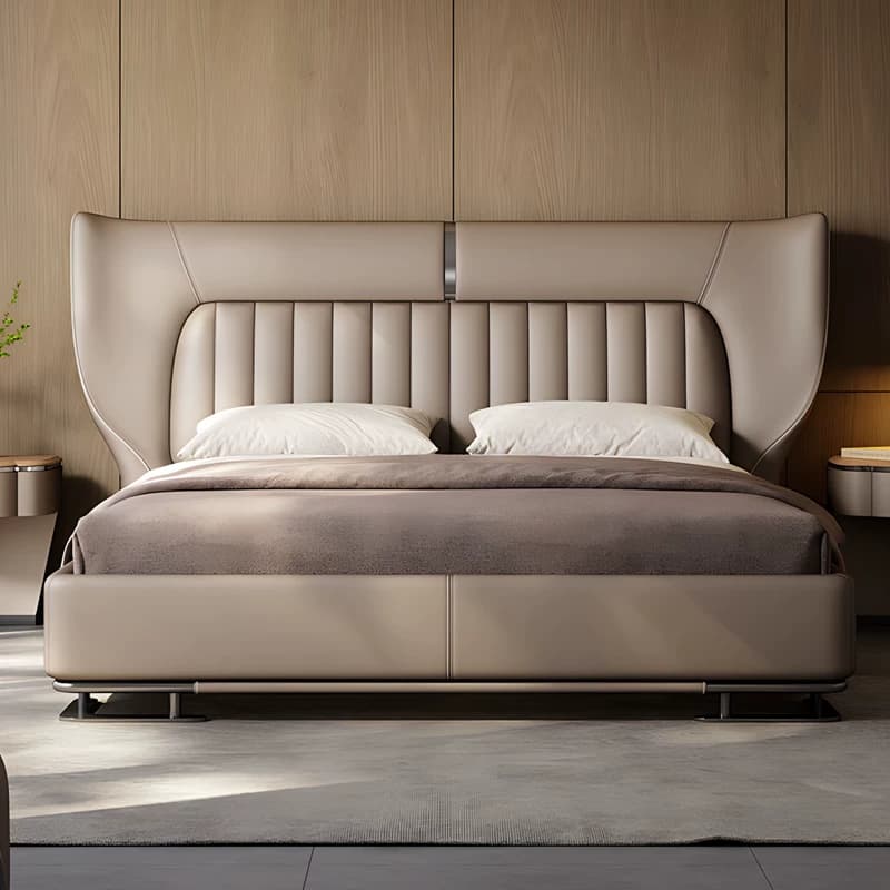 Leather Upholstered Bed with Thin Headboard lifestyle 2