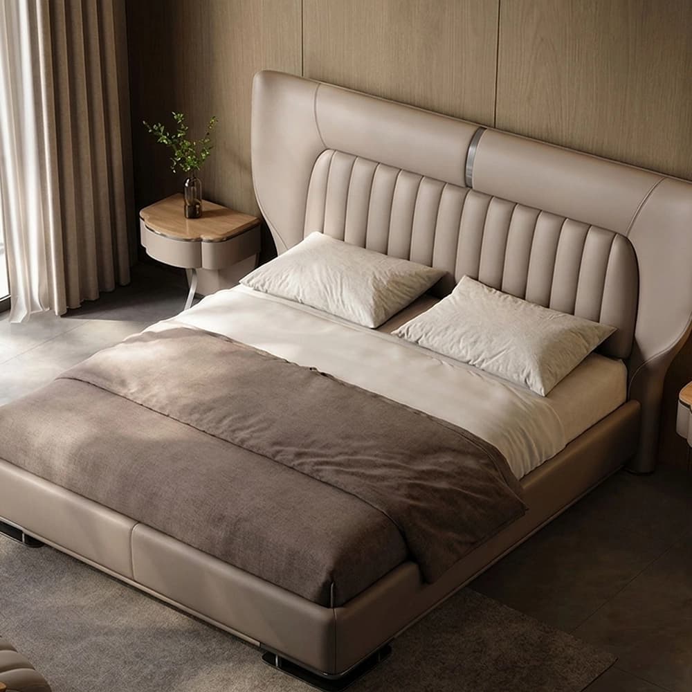 Leather Upholstered Bed with Thin Headboard lifestyle 1