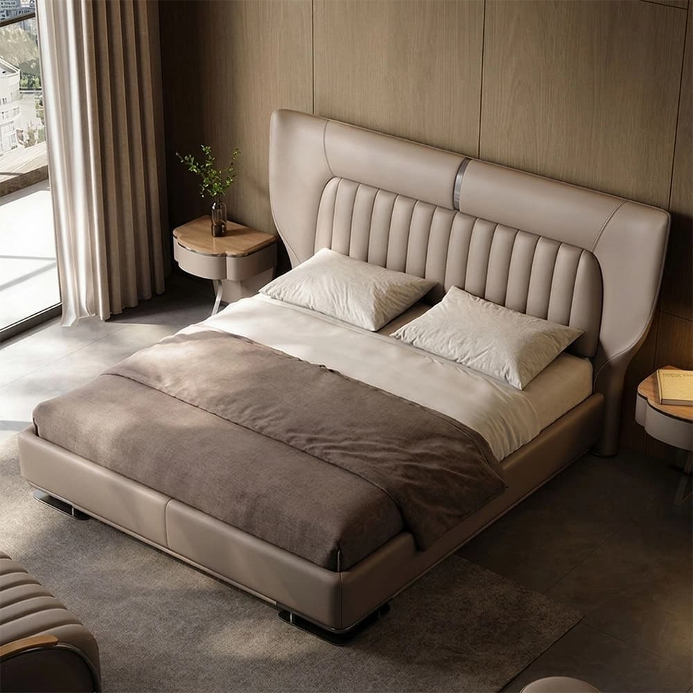 Leather Upholstered Bed with Thin Headboard lifestyle 3