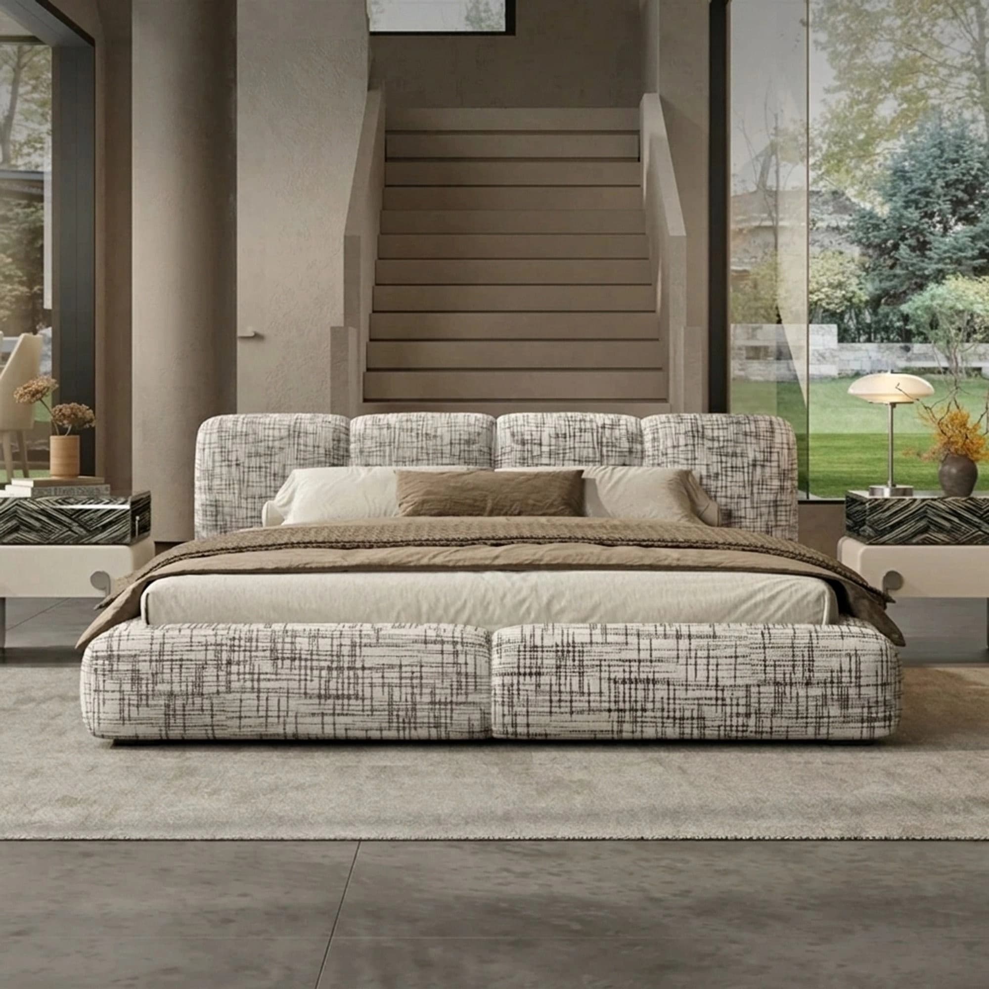 Luxury Cotton Linen Upholstered Bed Frame