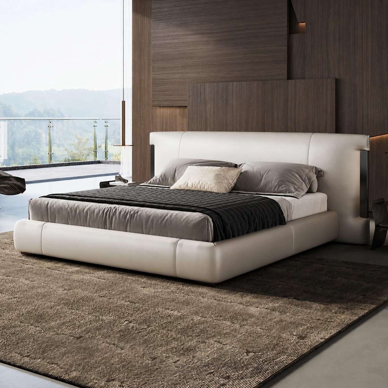 Italian Minimalist Leather Bed lifestyle 3
