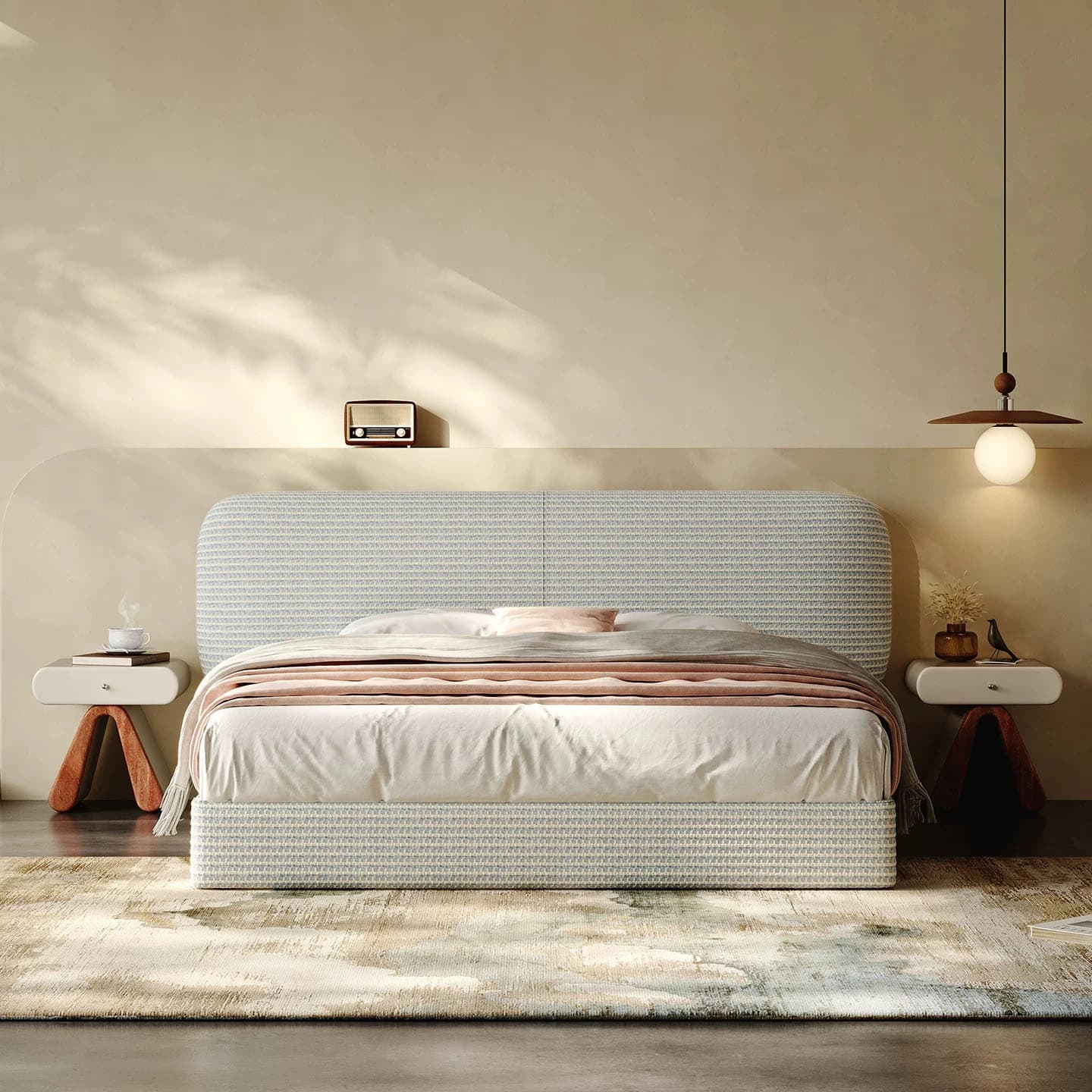 Organic Modern Fabric Upholstered Bed Frame