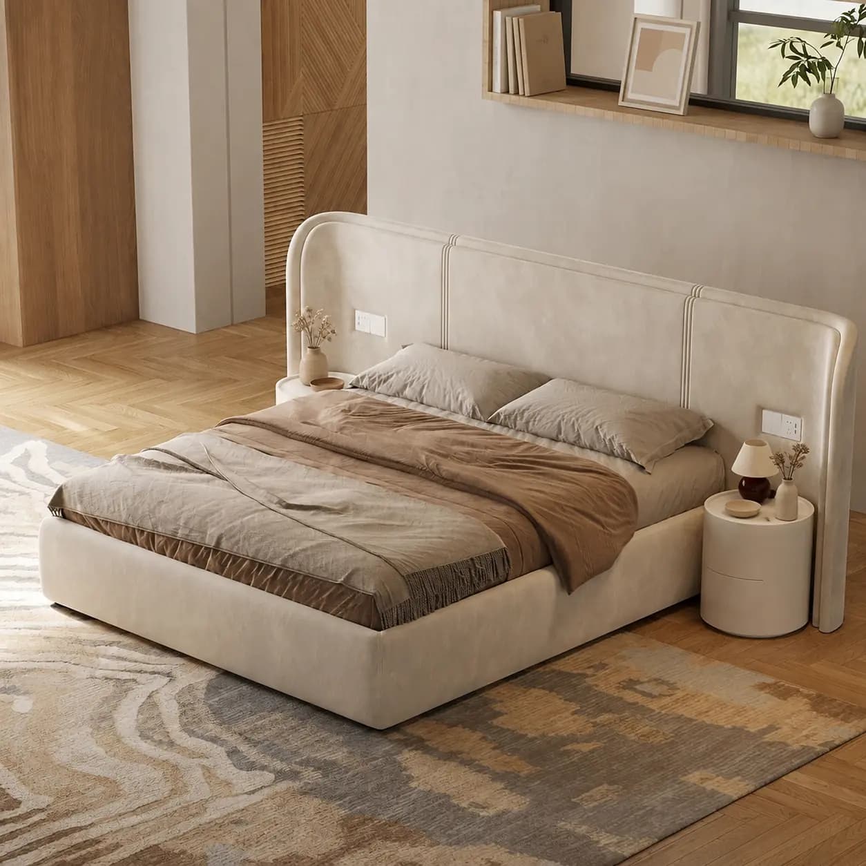 Italian Minimalist Fabric Bed lifestyle 3