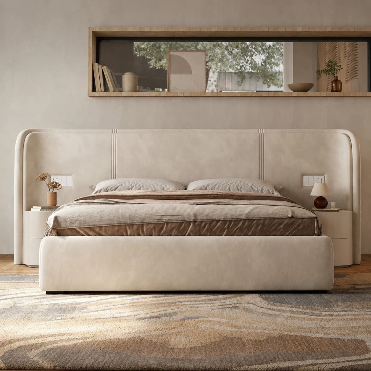 Organic Modern Fabric Bed Frame Upholstered