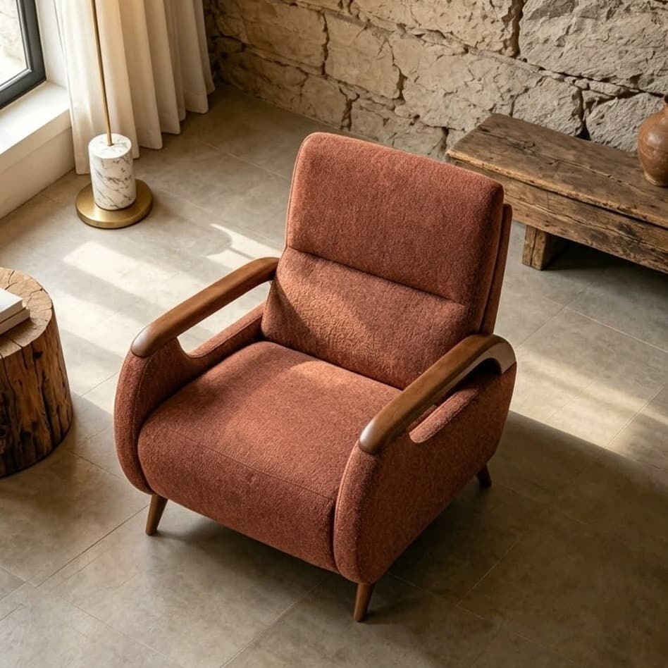 37" Mid‑Century Modern Upholstered Fabric Lounge Chair