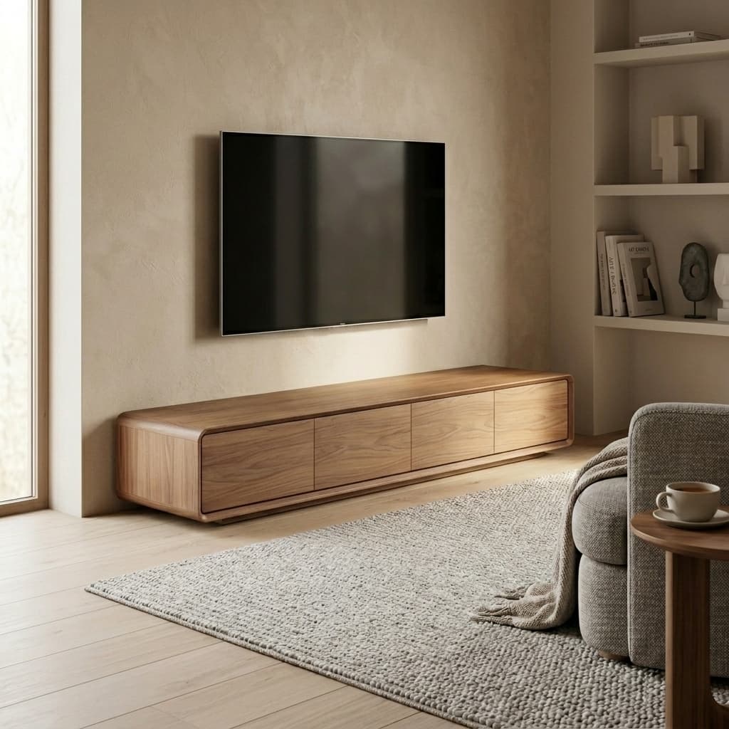 Walnut Low-Profile TV Console lifestyle 1