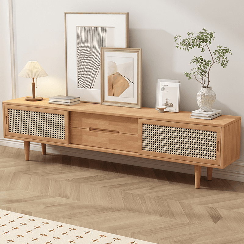 Solid Oak Mid-Century TV Stand lifestyle 3