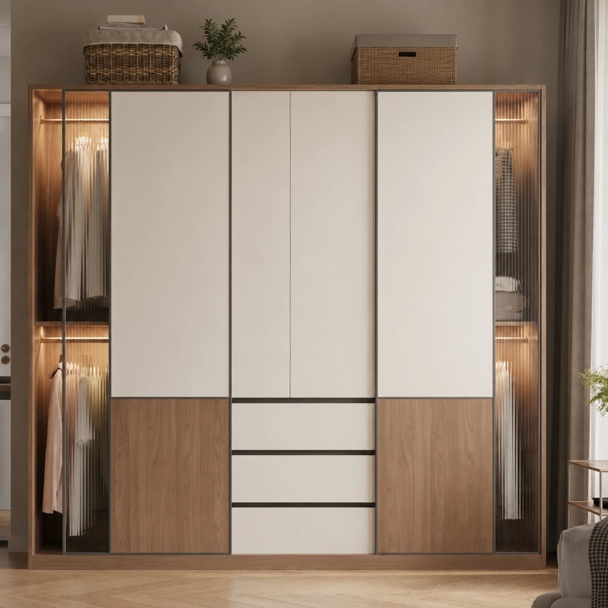 47.2" Modern Engineered Wood Wardrobe & Armoires with Sliding Doors