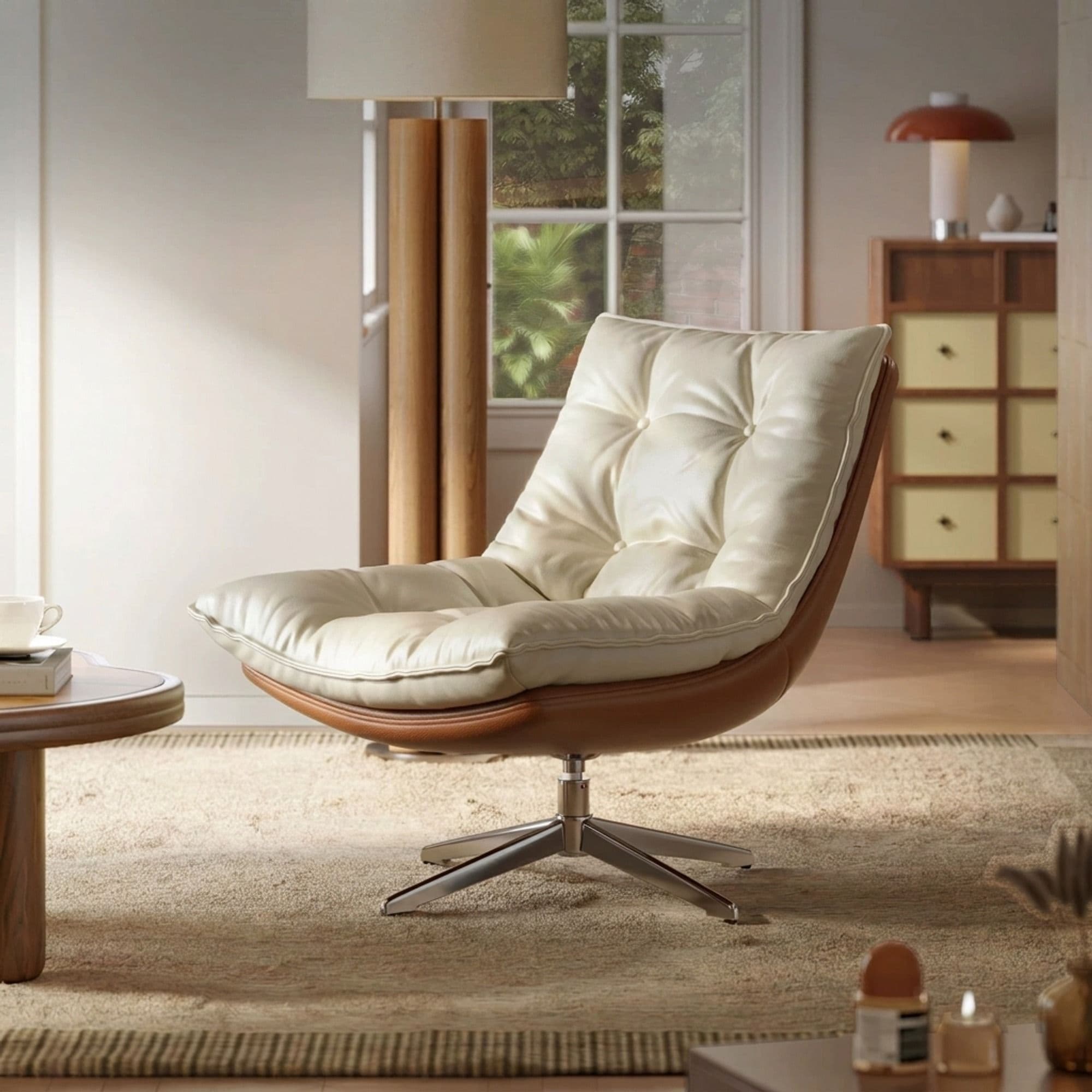 Italian Leather Swivel Armchair. lifestyle 2