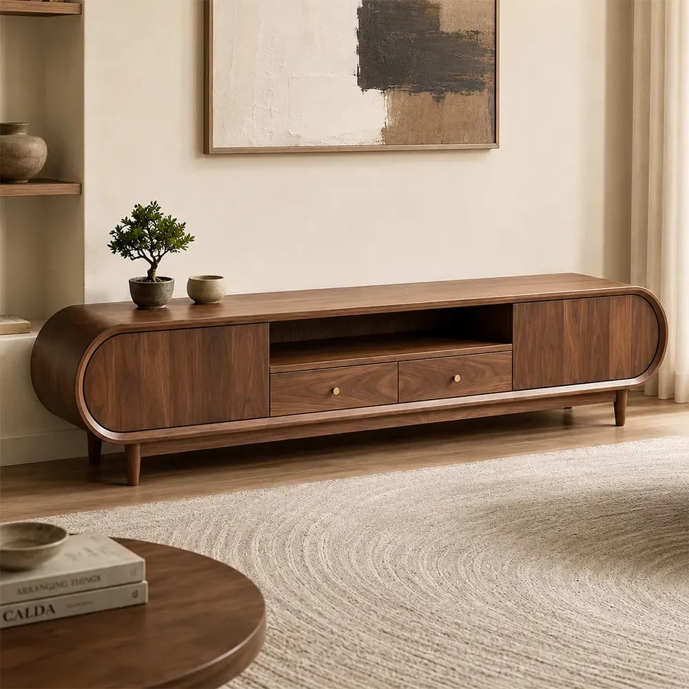 Minimalist Black Walnut TV Stand lifestyle 2