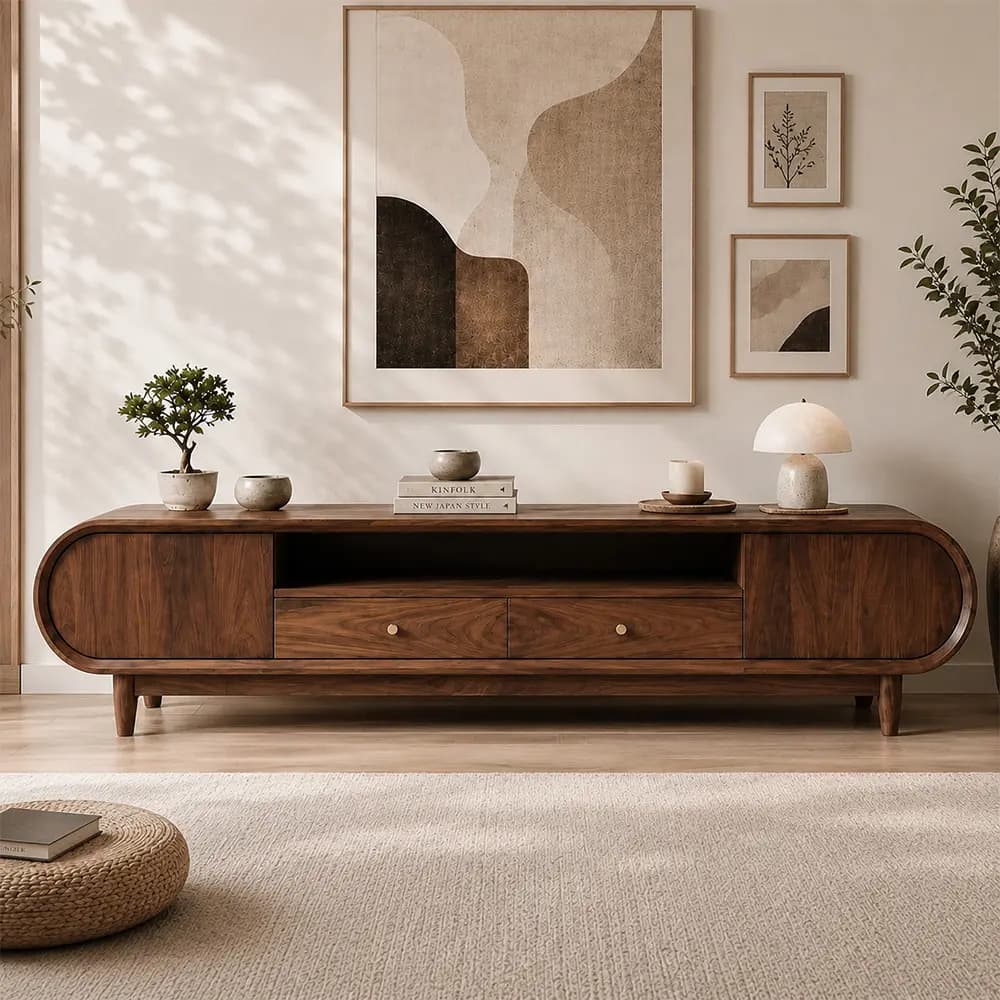 Minimalist Black Walnut TV Stand lifestyle 1