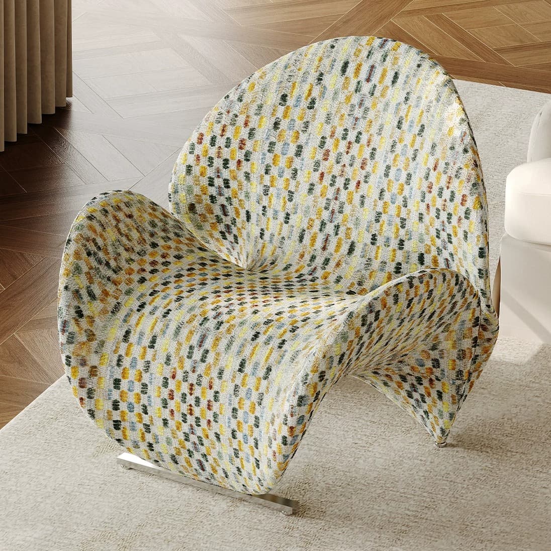 Minimalist Modern Fabric Upholstered Ribbon Armchair lifestyle 1