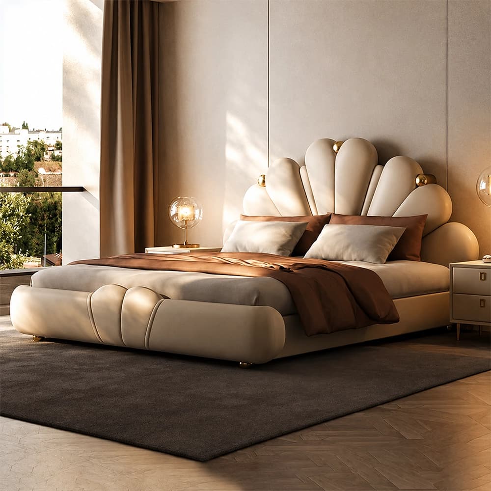 Upholstered Bed with Petal Backrest lifestyle 3