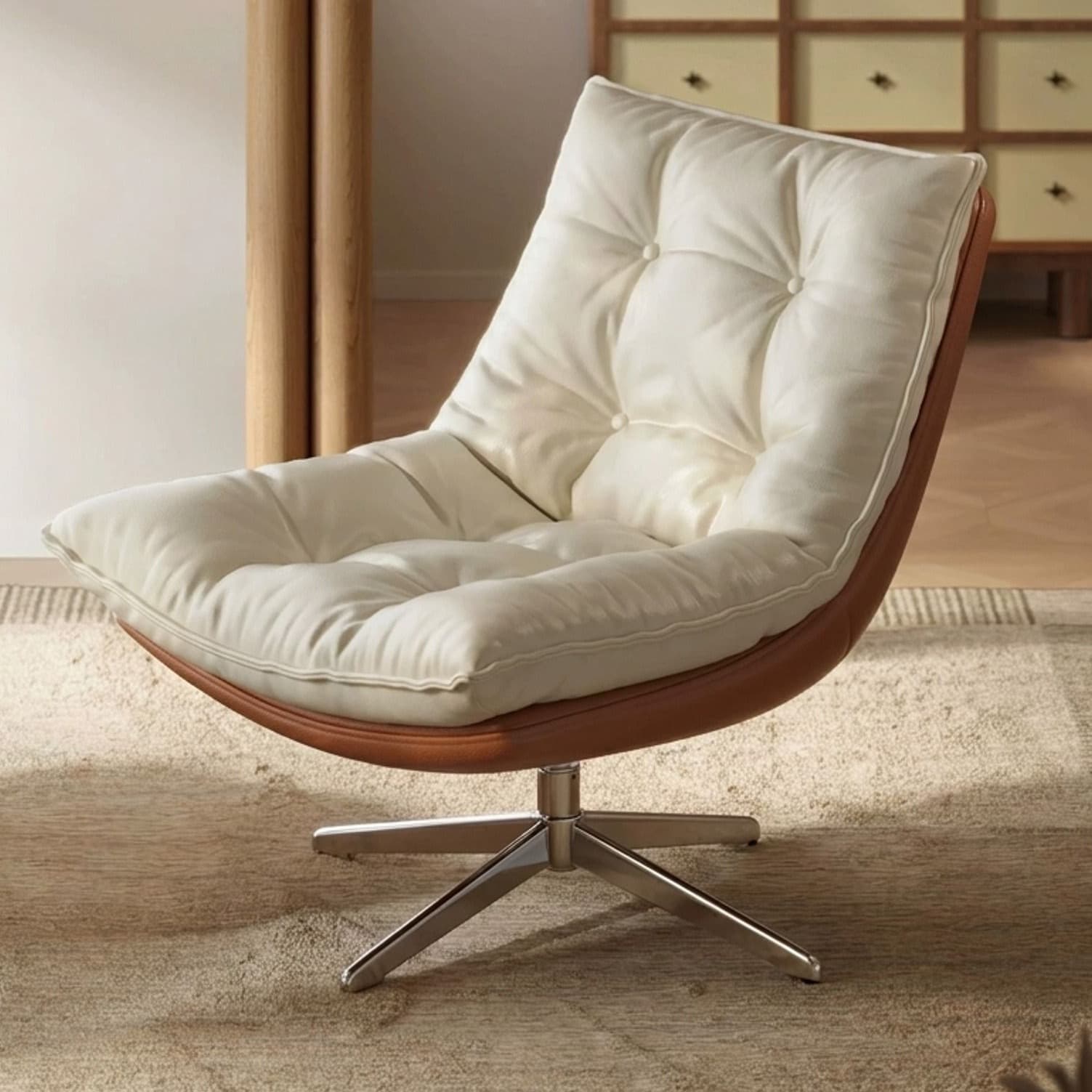 Italian Leather Swivel Armchair. lifestyle 1