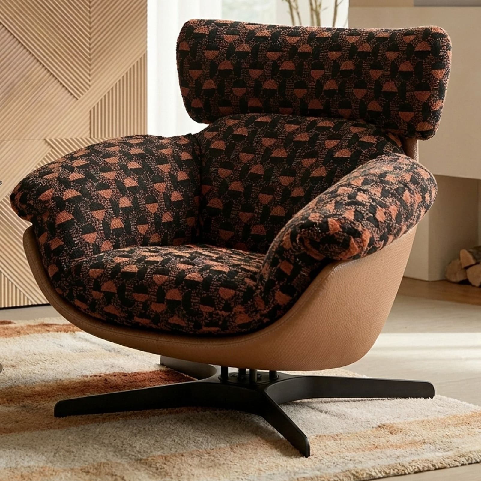 Jacquard Fabric Swivel Lounge Chair lifestyle 1