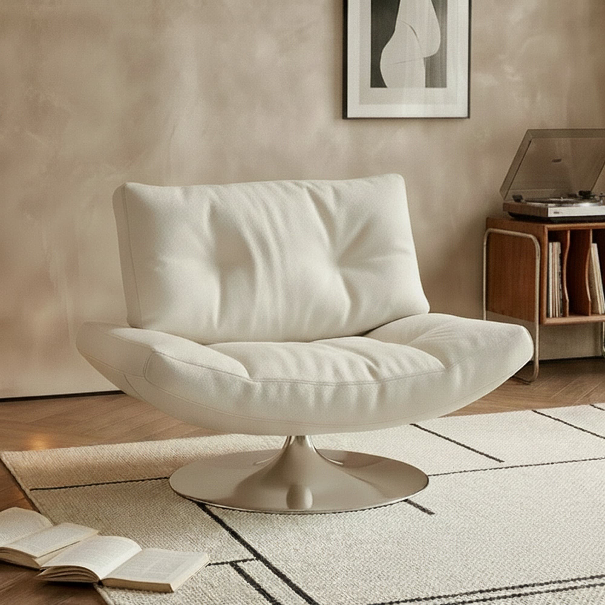 Minimalist Italian Leather Swivel Armchair lifestyle 1