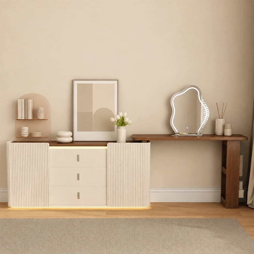 82.7" Contemporary Plywood Vanity & Dresser Set with LED Mirror
