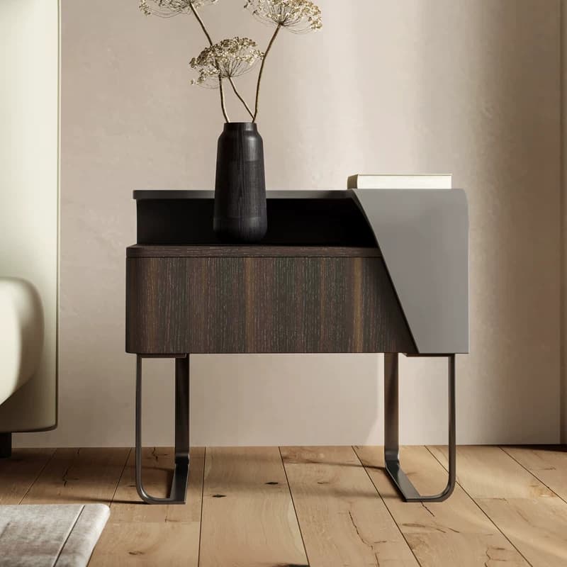19.7" Contemporary Wood Veneer Nightstand Open Shelf