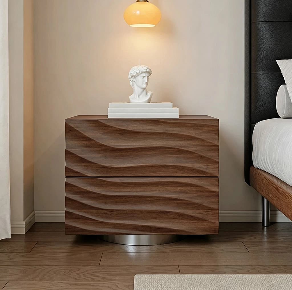 23.6" Organic Modern Plywood and Walnut Veneer Nightstand with Drawers