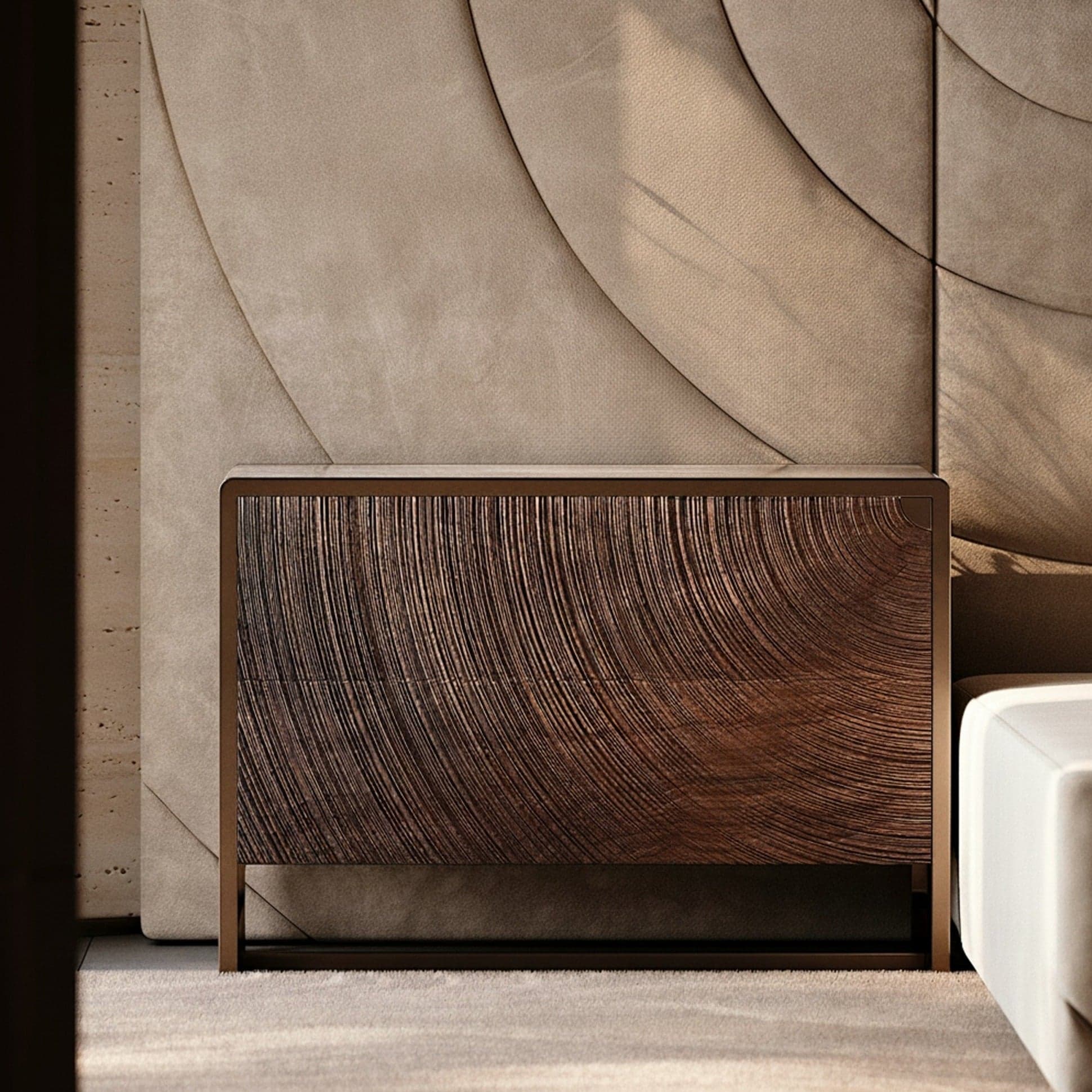 Carved Wood & Marble Nightstand lifestyle 1