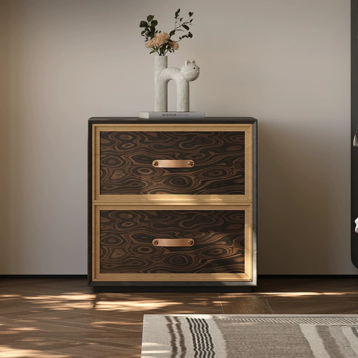 Black & Natural Wood Nightstand lifestyle 1