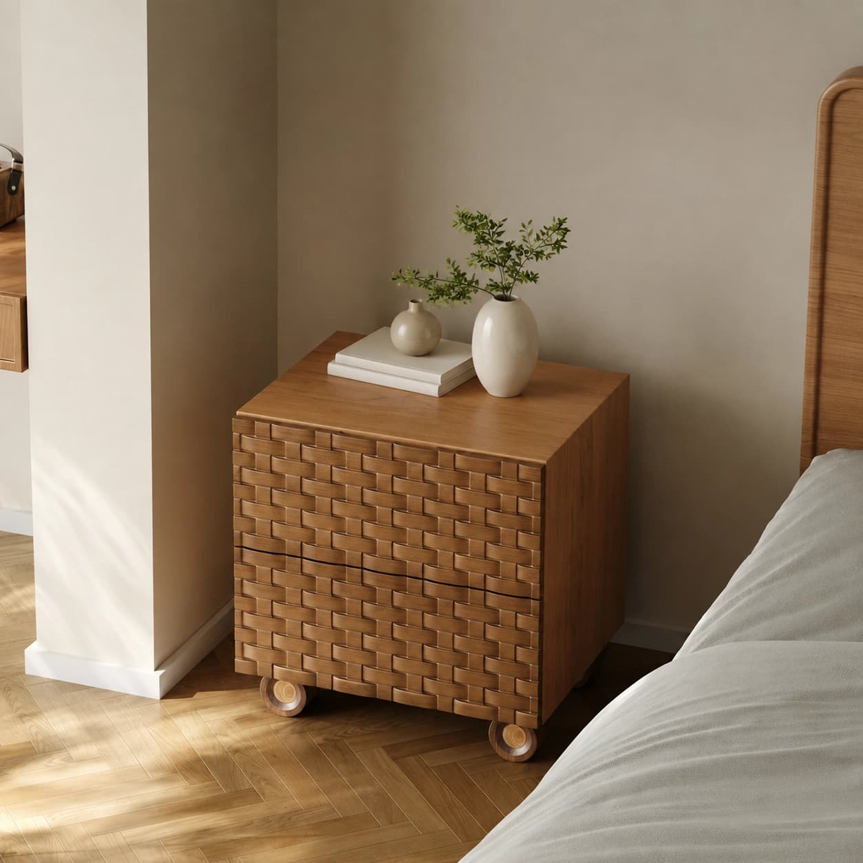 19.7" Organic Modern Solid Wood Nightstand with Drawers