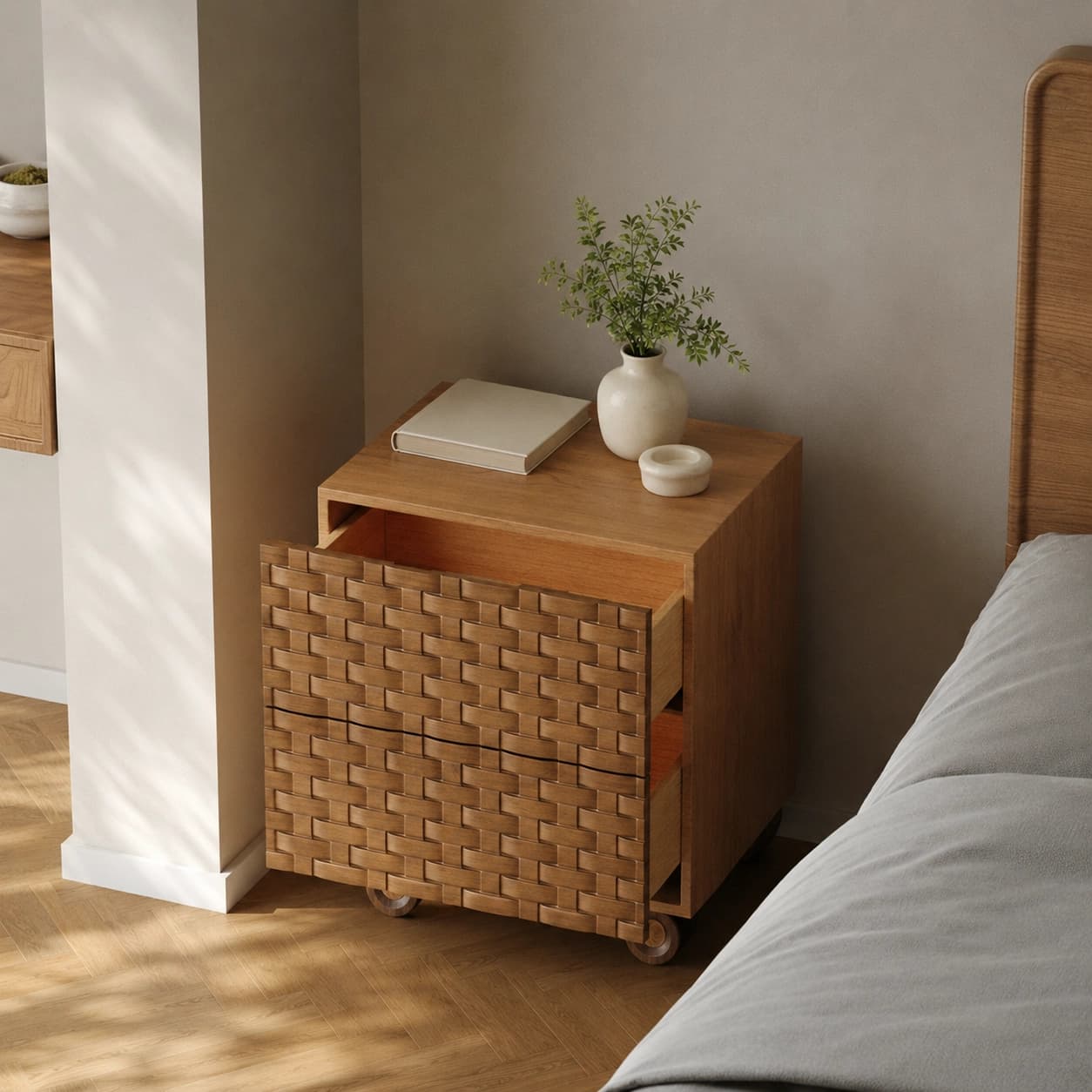 Solid Wood Nightstand with Pattern lifestyle 3