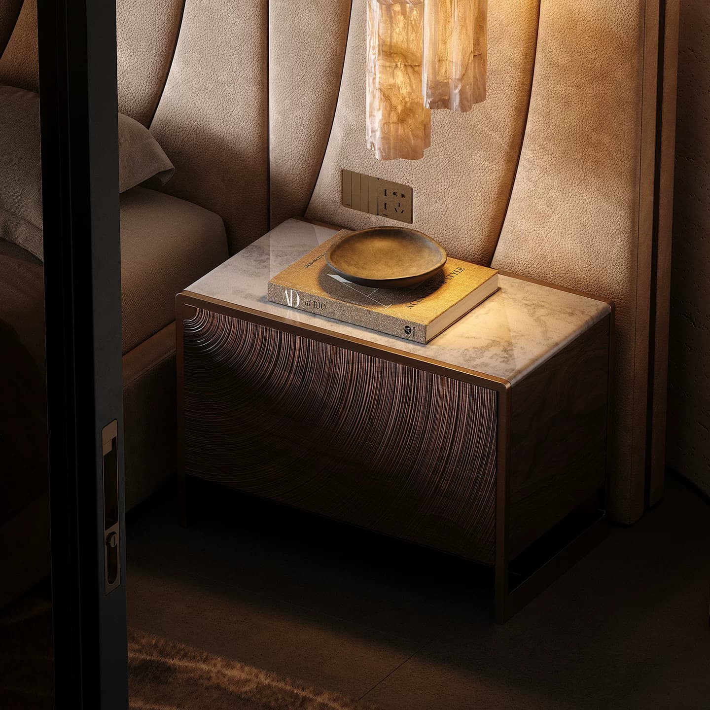 Carved Wood & Marble Nightstand lifestyle 3